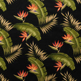Plumeria Palm Leaf With Bird Of Paradise Seeds Cotton Fabric - Black Tropical Botanical Print, 56"-58" Width (1 Yard)