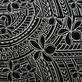 Plumeria Tribal Design Peachskin Fabric - Polynesian Hibiscus And Plumeria Floral Border Print, 44/45" Width (1 Yard)