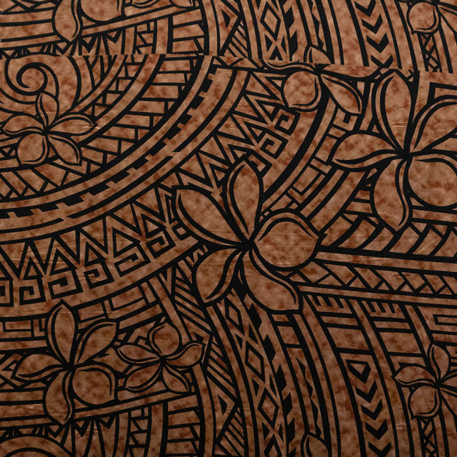 Plumeria Tribal Design Peachskin Fabric - Polynesian Hibiscus And Plumeria Floral Tribal Print, 44/45" Width (1 Yard)