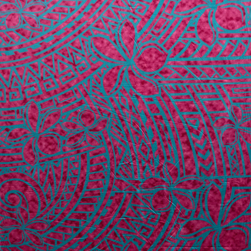 Plumeria Tribal Design Peachskin Fabric - Polynesian Hibiscus And Plumeria Floral Tribal Print, 44/45" Width (1 Yard)