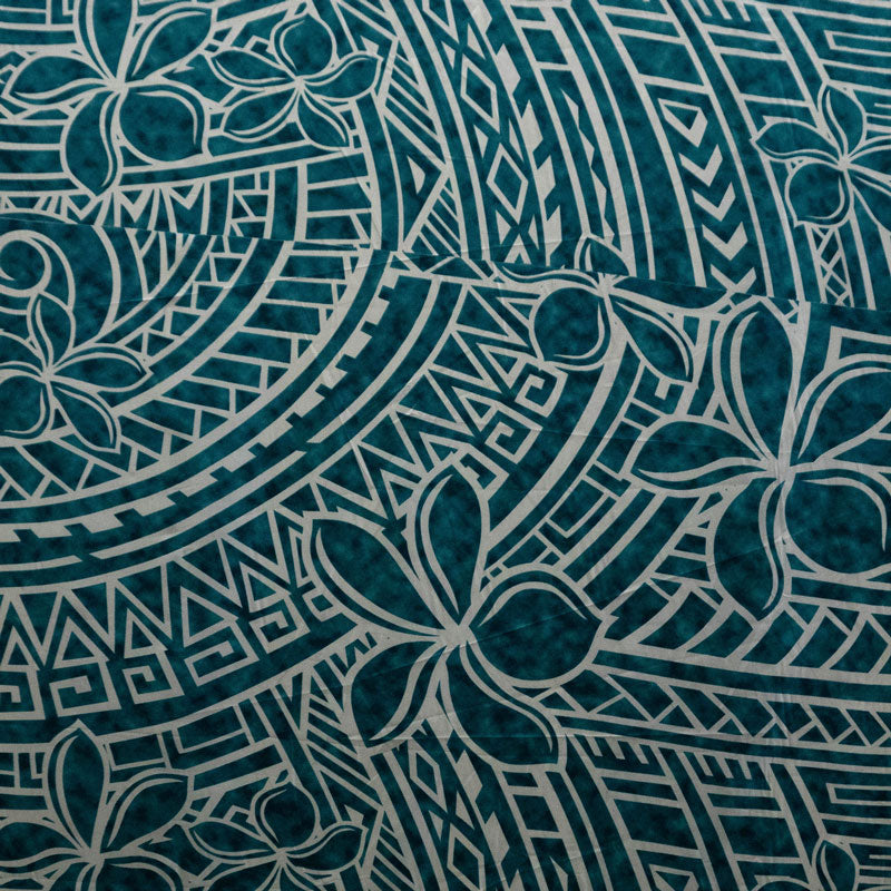 Plumeria Tribal Design Peachskin Fabric - Polynesian Hibiscus And Plumeria Floral Tribal Print, 44/45" Width (1 Yard)