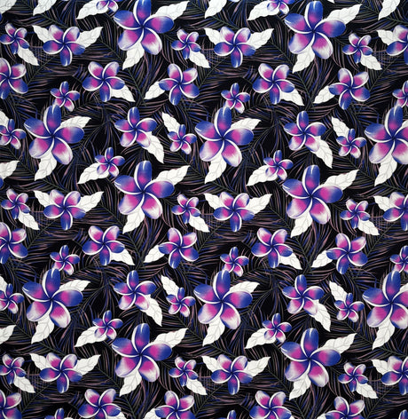 Plumeria Tropical Leaves Print Rayon Poplin Fabric - Red/Orange/Pink, 36" Width (1 Yard)