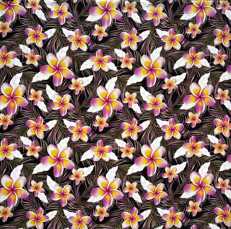 Rayon Poplin Fabric Plumeria Tropical Leaves Print