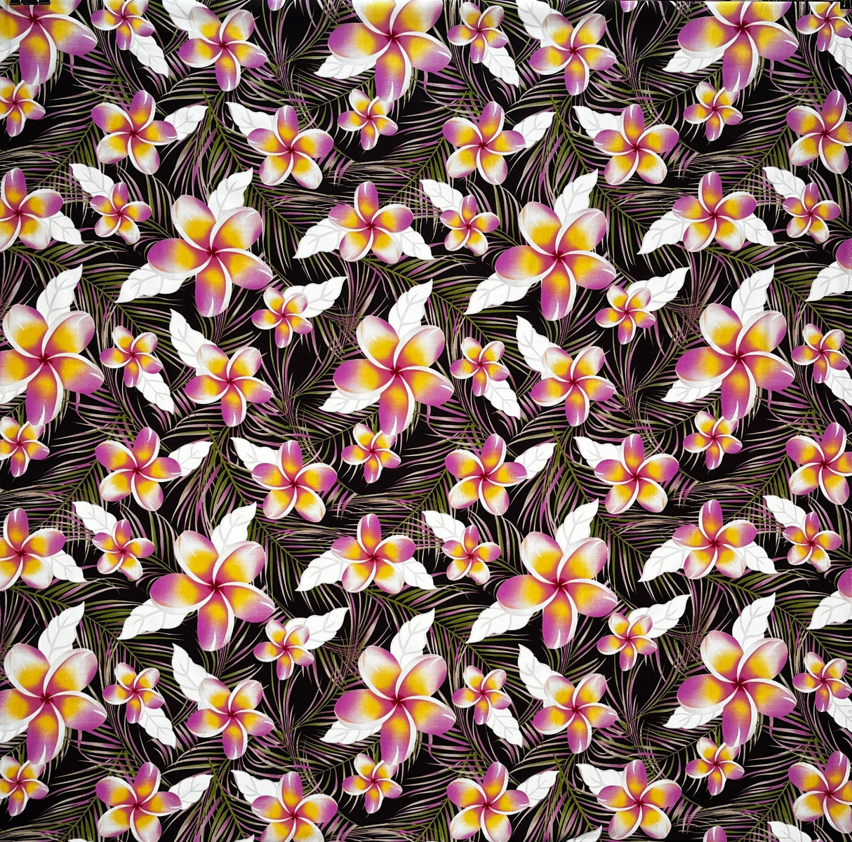Plumeria Tropical Leaves Print Rayon Poplin Fabric - Red/Orange/Pink, 36" Width (1 Yard)
