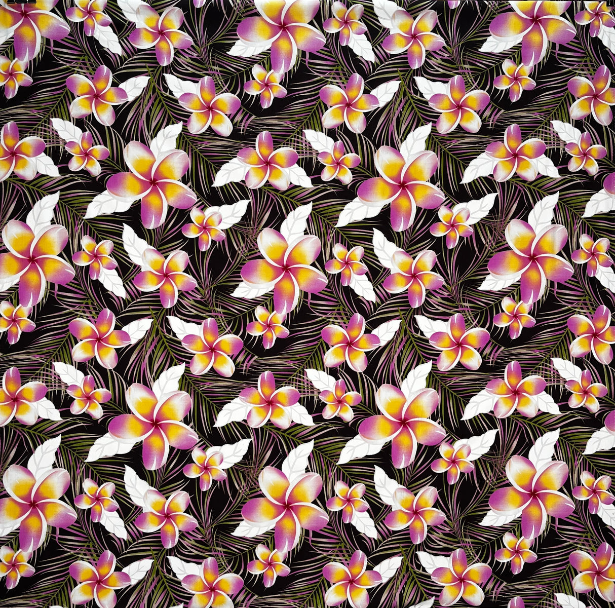 Plumeria Tropical Leaves Print Rayon Poplin Fabric - Red/Orange/Pink, 36" Width (1 Yard)