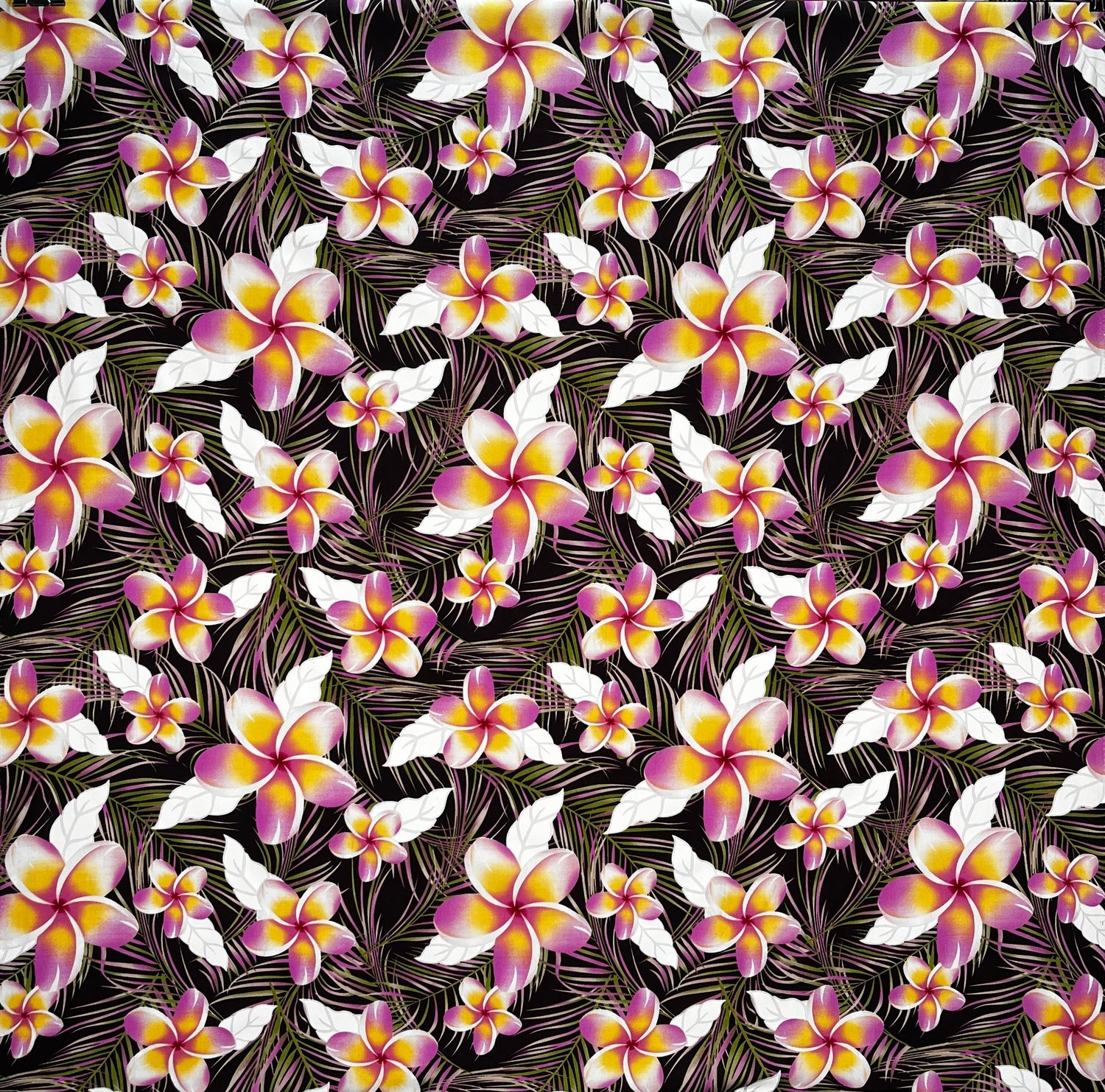 Plumeria Tropical Leaves Print Rayon Poplin Fabric - Red/Orange/Pink, 36" Width (1 Yard)