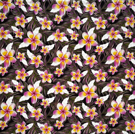 Plumeria Tropical Leaves Print Rayon Poplin Fabric - Red/Orange/Pink, 36" Width (1 Yard)
