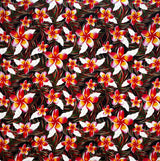 Plumeria Tropical Leaves Print Rayon Poplin Fabric - Red/Orange/Pink, 36" Width (1 Yard)