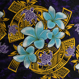 Plumeria Turtles Traditional Tribal Design Peachskin Fabric - Tribal Polynesian Print, 44/45" Width (1 Yard)