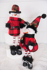 Buffalo Check Plush Snowman Shelf Sitter 15 Inch Christmas Decor
