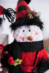 Buffalo Check Plush Snowman Shelf Sitter 15 Inch Christmas Decor