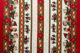 Poinsettia Bears Polyester Fabric - Christmas Bears, Poinsettia Stripe, 60" Width (1 Yard)