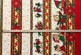 Poinsettia Bears Polyester Fabric - Christmas Bears, Poinsettia Stripe, 60" Width (1 Yard)