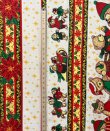 Poinsettia Bears Polyester Fabric - Christmas Bears, Poinsettia Stripe, 60" Width (1 Yard)