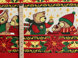 Poinsettia Bears Polyester Fabric - Christmas Bears, Poinsettia Stripe, 60" Width (1 Yard)