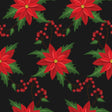 Quilting Cotton Poinsettia Flowers on Black Christmas Fabric