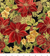 Quilting Cotton Poinsettias Metallic Christmas Robert Kaufman