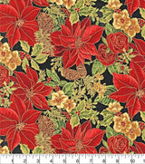 Quilting Cotton Poinsettias Metallic Christmas Robert Kaufman