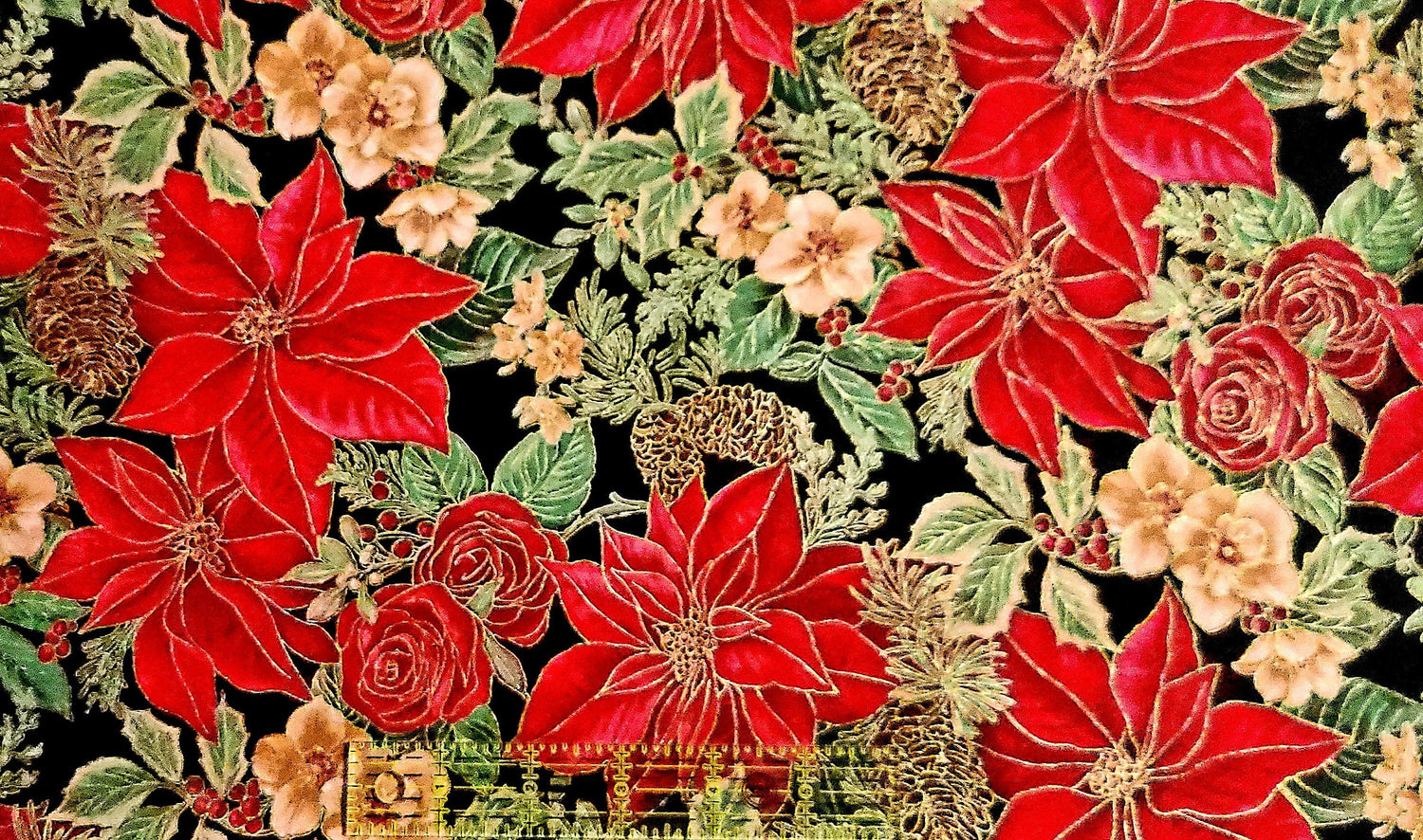 Quilting Cotton Poinsettias Metallic Christmas Robert Kaufman