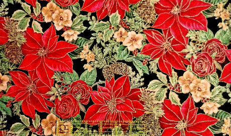 Quilting Cotton Poinsettias Metallic Christmas Robert Kaufman