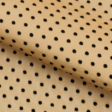 Polka Dot Flocked Stretch Mesh Nylon Spandex Fabric - Polka Dot Flocked Stretch Mesh, 56/58" Width (1 Yard)