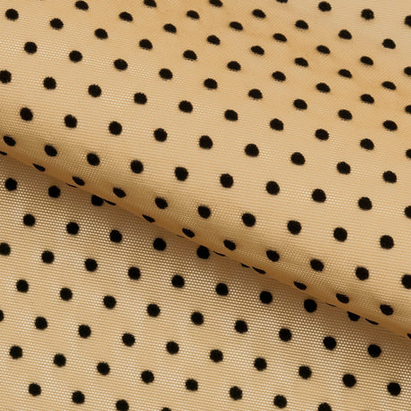 Polka Dot Flocked Stretch Mesh Nylon Spandex Fabric - Polka Dot, 56/58" Width (1 Yard)