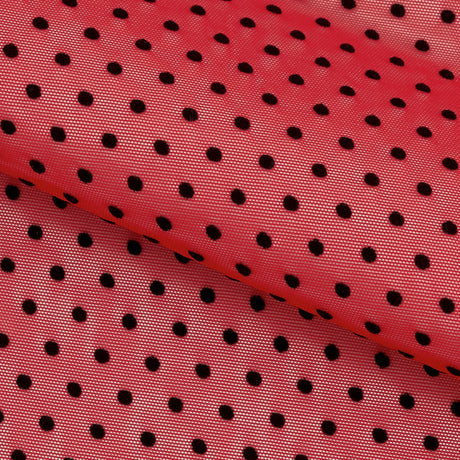 Polka Dot Flocked Stretch Mesh Nylon Spandex Fabric - Polka Dot Flocked Stretch Mesh, 56/58" Width (1 Yard)
