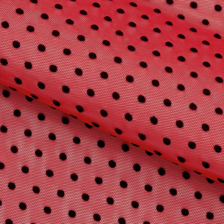 Polka Dot Flocked Stretch Mesh Nylon Spandex Fabric - Polka Dot, 56/58" Width (1 Yard)