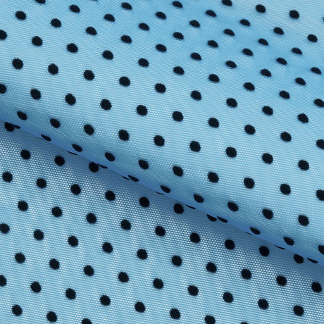 Polka Dot Flocked Stretch Mesh Nylon Spandex Fabric - Polka Dot, 56/58" Width (1 Yard)