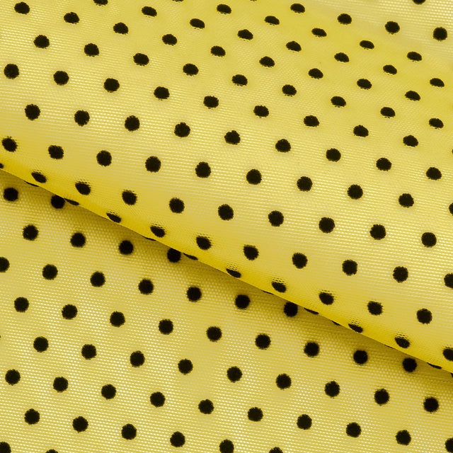 Polka Dot Flocked Stretch Mesh Nylon Spandex Fabric - Polka Dot, 56/58" Width (1 Yard)