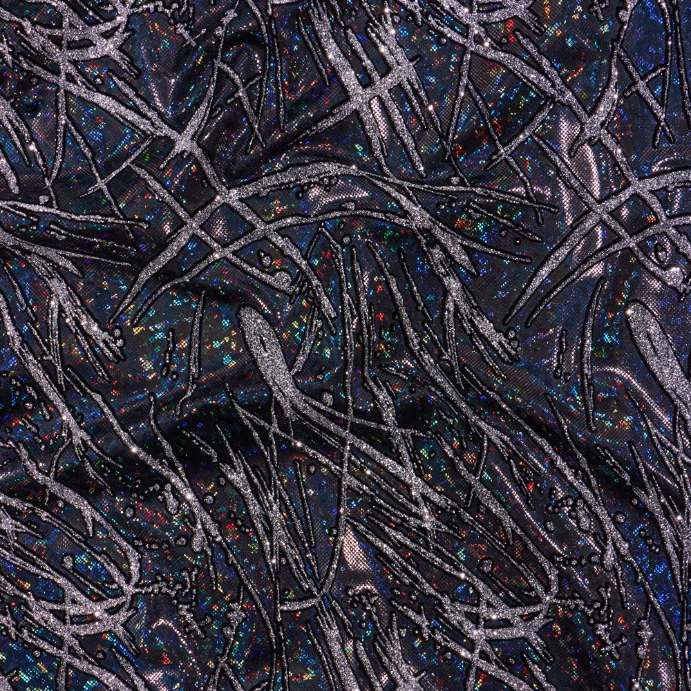 Pollock Shattered Glass Foiled Nylon Spandex Fabric - Holographic Shattered Glass, 54/56" Width (1 Yard)