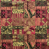 Traditional Polynesian Tapa Design Polyester Fabric - Tapa Patchwork, Red, 36" X 60" (1 Yard)