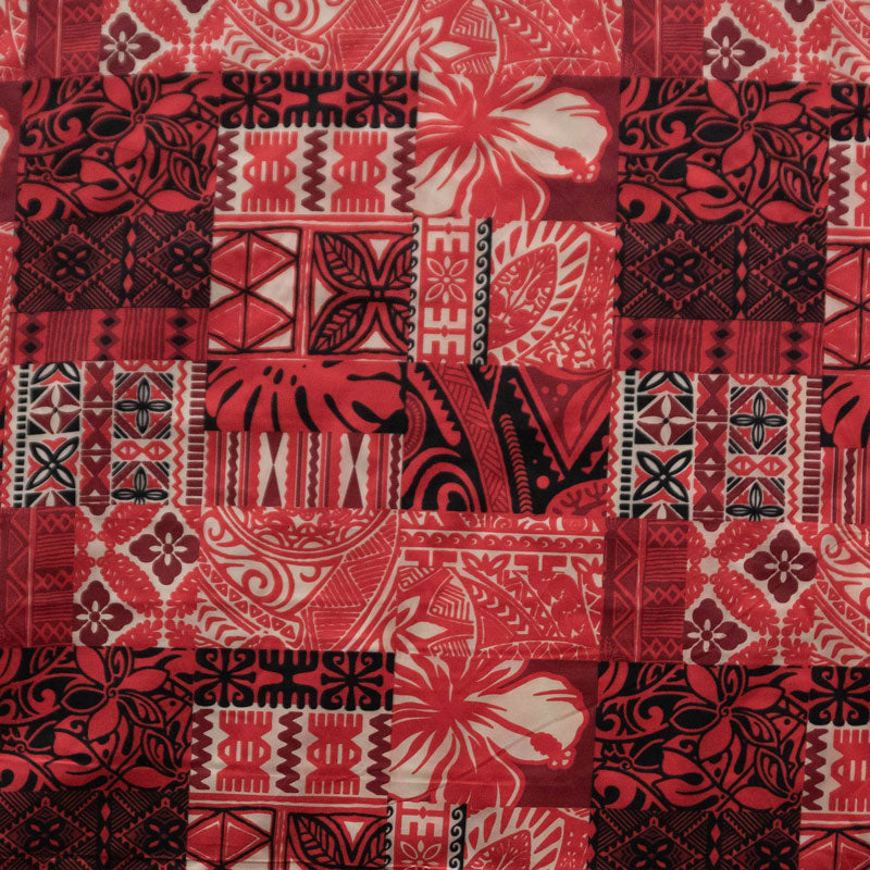 Traditional Polynesian Tapa Design Polyester Fabric - Red, White, Black/Beige, Yellow/Red, Blue, Green, 36" X 60" (1 Yard)