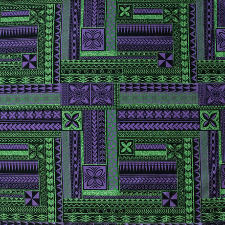 Polynesian Geometric Symmetrical Design Peachskin Fabric - Polyester, Geometric Pattern, 44/45" Width (1 Yard)