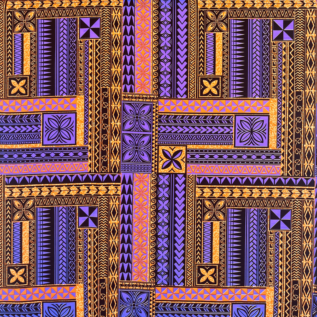 Polynesian Geometric Symmetrical Design Peachskin Fabric - Polyester, Geometric Pattern, 44/45" Width (1 Yard)