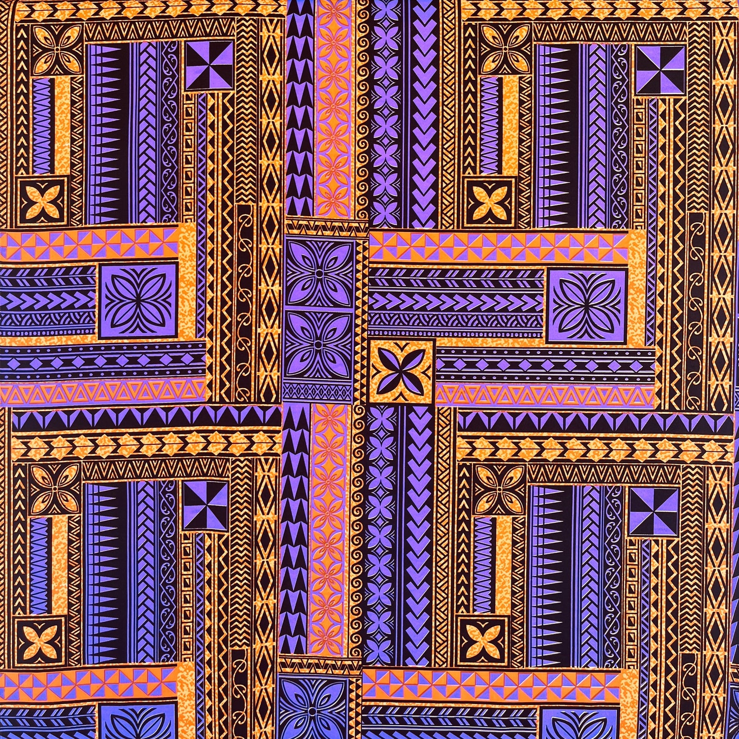 Polynesian Geometric Symmetrical Design Peachskin Fabric - Polyester, Geometric Pattern, 44/45" Width (1 Yard)