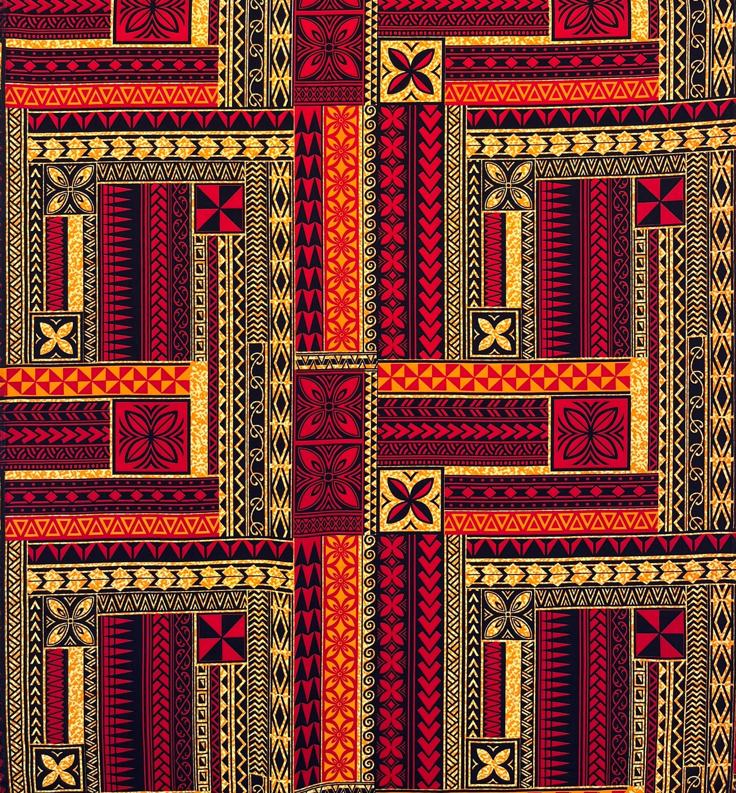 Polynesian Geometric Symmetrical Design Peachskin Fabric - Polyester, Geometric Pattern, 44/45" Width (1 Yard)
