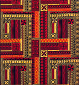 Polynesian Geometric Symmetrical Design Peachskin Fabric - Multicolor Geometric Symmetrical Pattern, 44/45" Width (1 Yard)