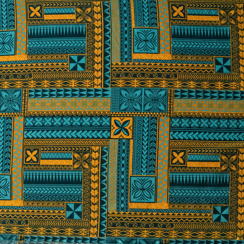Polynesian Geometric Symmetrical Design Peachskin Fabric - Polyester, Geometric Pattern, 44/45" Width (1 Yard)