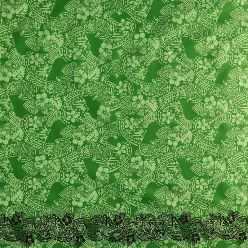 Poly-Cotton Fabric Polynesian Hibiscus & Plumeria Single Border