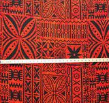 Polynesian Motif Cotton Barkcloth Fabric - Geometric Floral Polynesian Print, 45" Width (1 Yard)