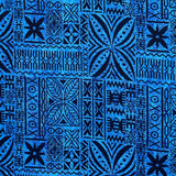 Polynesian Motif Cotton Barkcloth Fabric - Geometric Floral Polynesian Print, 45" Width (1 Yard)