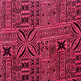 Polynesian Motif Cotton Barkcloth Fabric - Geometric Floral Polynesian Print, 45" Width (1 Yard)
