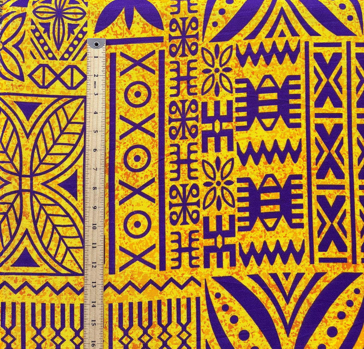 Polynesian Motif Cotton Barkcloth Fabric - Geometric Floral Polynesian Print, 45" Width (1 Yard)