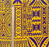 Polynesian Motif Cotton Barkcloth Fabric - Geometric Floral Polynesian Print, 45" Width (1 Yard)