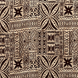 Polynesian Motif Cotton Barkcloth Fabric - Geometric Floral Polynesian Print, 45" Width (1 Yard)