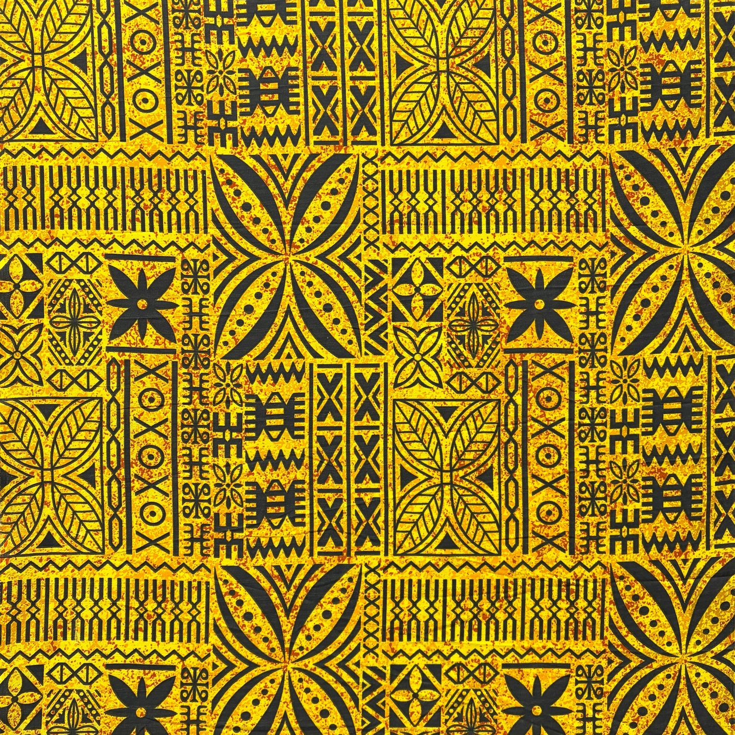 Polynesian Motif Cotton Barkcloth Fabric - Geometric Floral Polynesian Print, 45" Width (1 Yard)