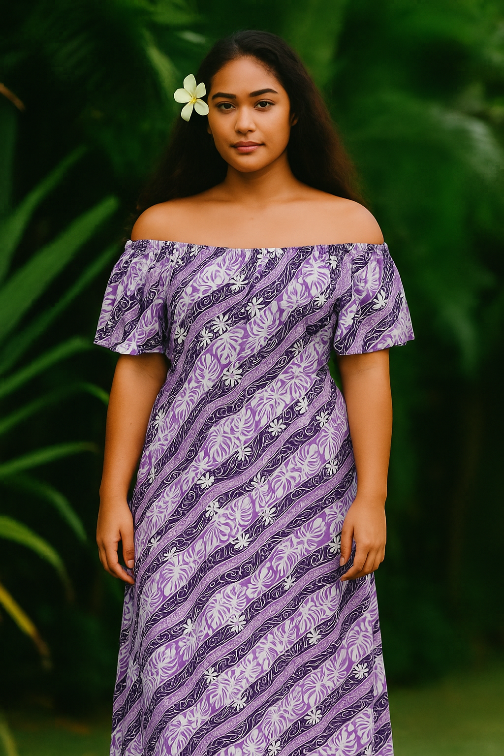 Tiare Monstera Traditional Tattoo Poly Cotton Fabric - Tropical Tiare Flowers And Monstera Leaves, 36 X 45IN (1 Yard)