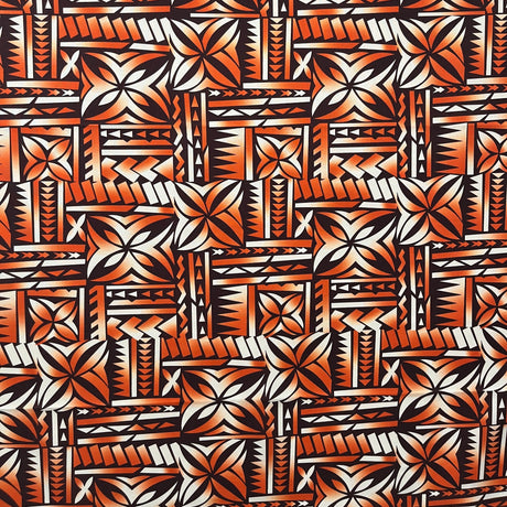 Polynesian Tribal Bloom Polyester Poplin Fabric - Hibiscus Plumeria Polynesian Tribal Print, 36" X 60" (1 Yard)
