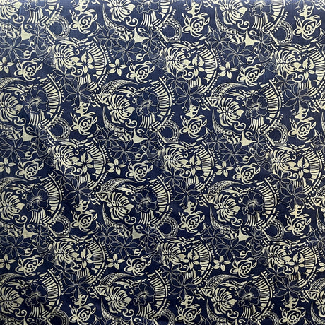 Polynesian Tribal Print Polyester Cotton Fabric - Tribal Print, Denim Look, 58/60" Width (1 Yard)